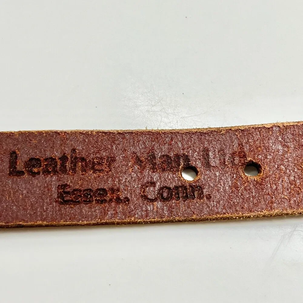 Leather Man Ltd Mens Nautical Flag Ribbon Brown Leather Belt Size 30 XS Brass